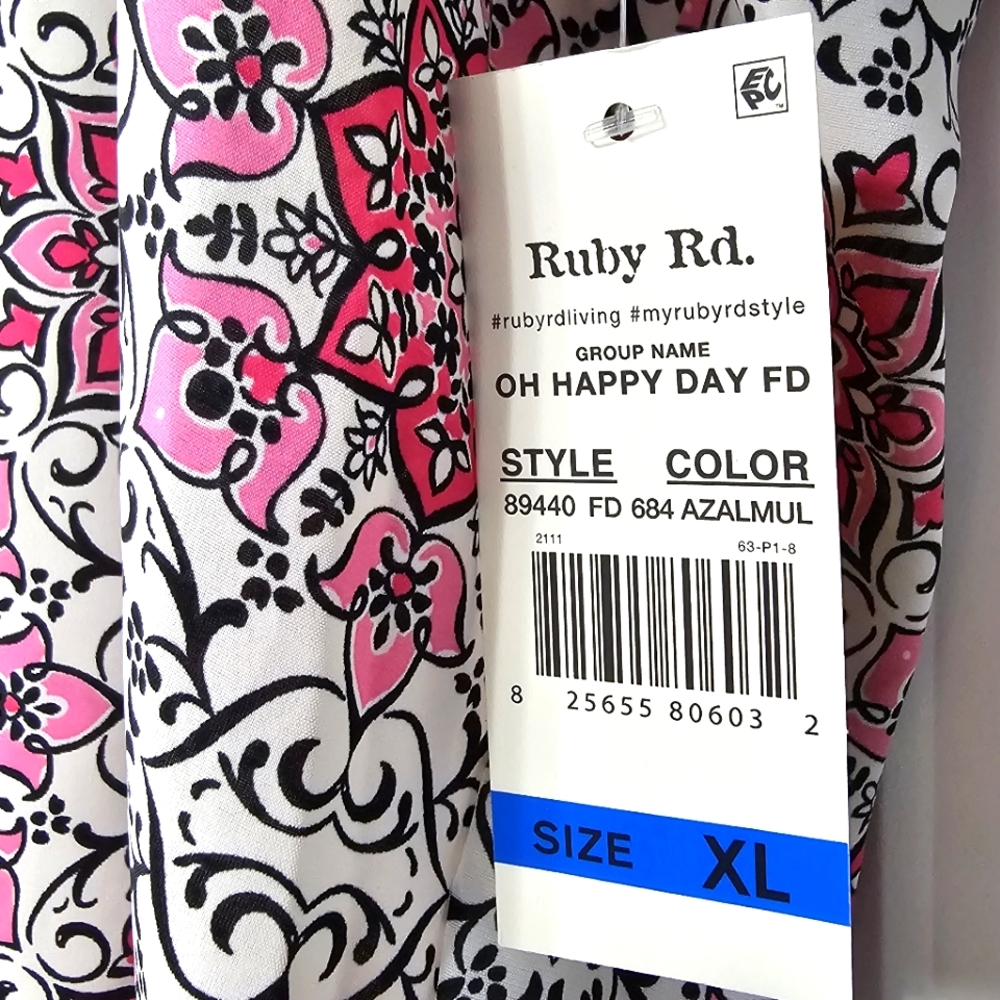 Ruby Red Oh Happy Day Azalmul Pink/White/Black Tile Mix Shortsleeve Top - Picture 10 of 14